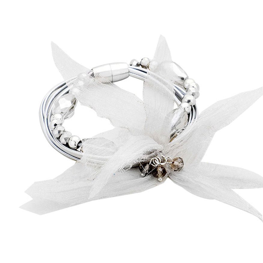 Multi Strand Cord Beaded Mesh Flower Magnetic Bracelet