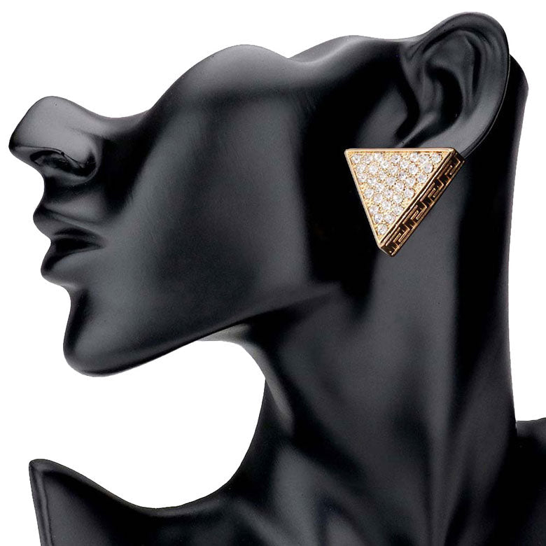 Greek Pattern Rhinestone Embellished Triangle Earrings