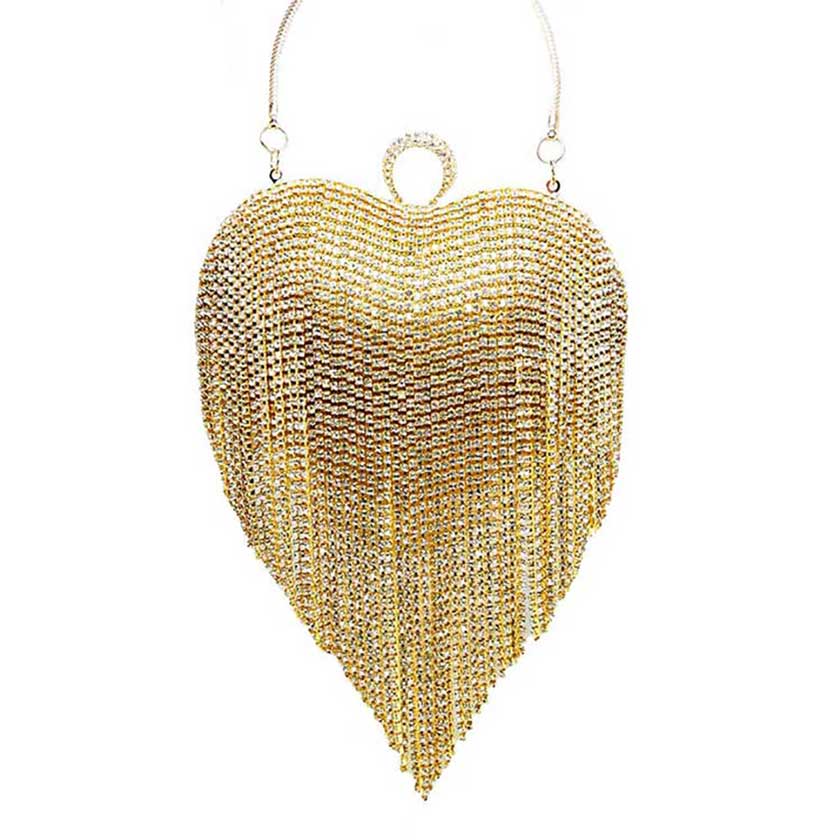 Rhinestone Fringe Heart Evening Tote Clutch Crossbody Bag