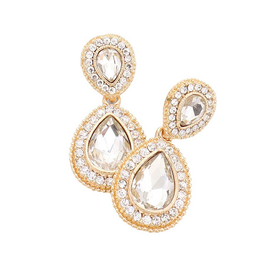 Women's Rhinestone Trim Teardrop Evening Dangle Earrings