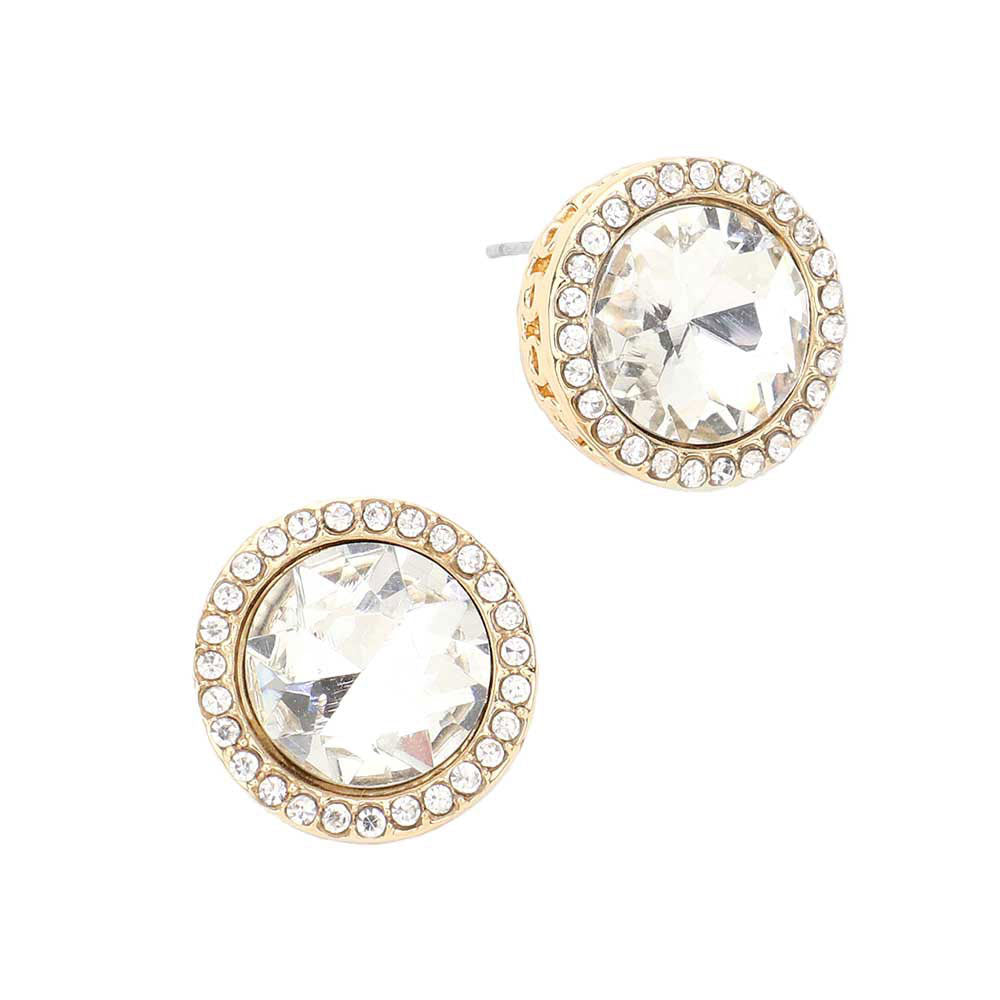 Rhinestone Trimmed Round Stone Stud Evening Earrings
