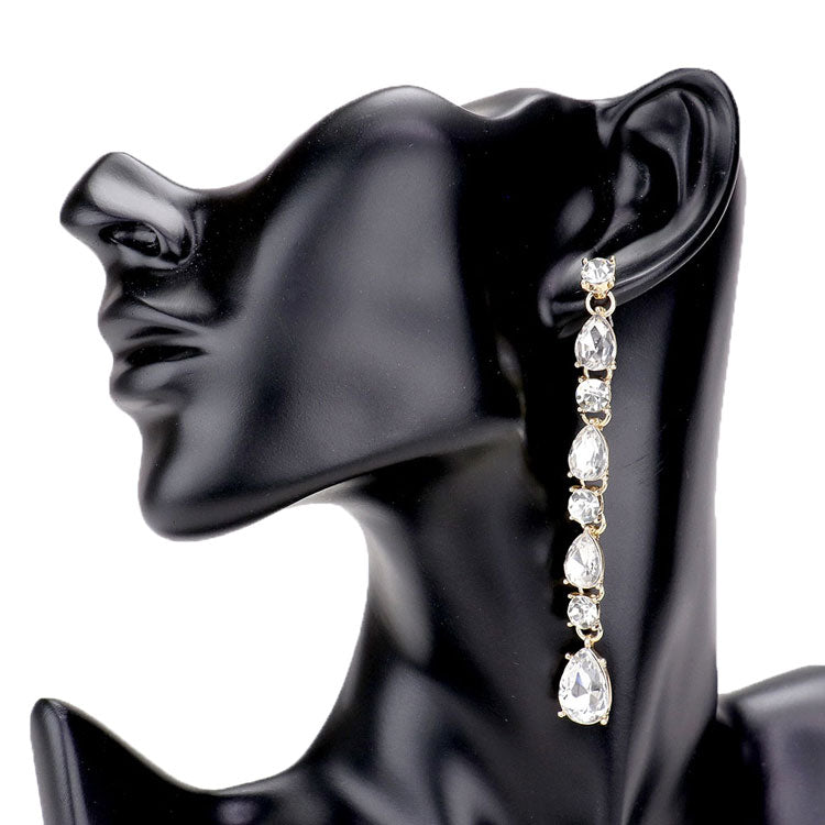 Round Teardrop Stone Link Evening Earrings