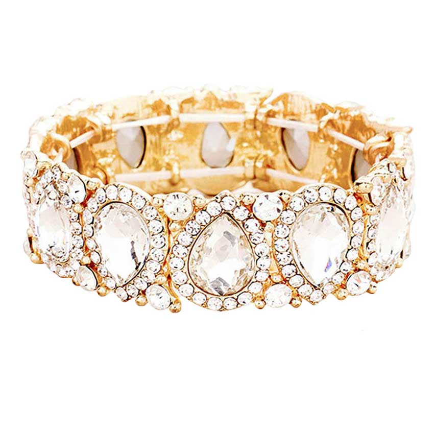 Teardrop Rhinestone Trim Stretch Evening Bracelet