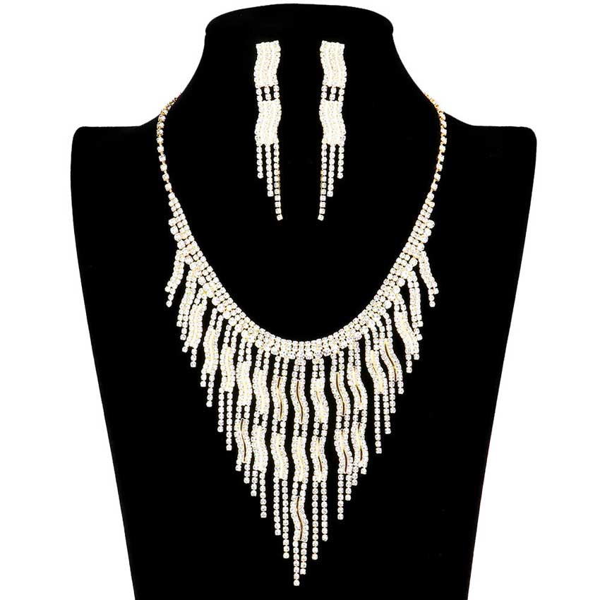 Wavy Fringe Crystal Rhinestone Necklace