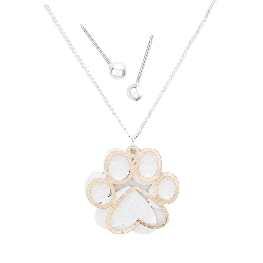 Two Tone Brass Metal Paw Pendant Necklace