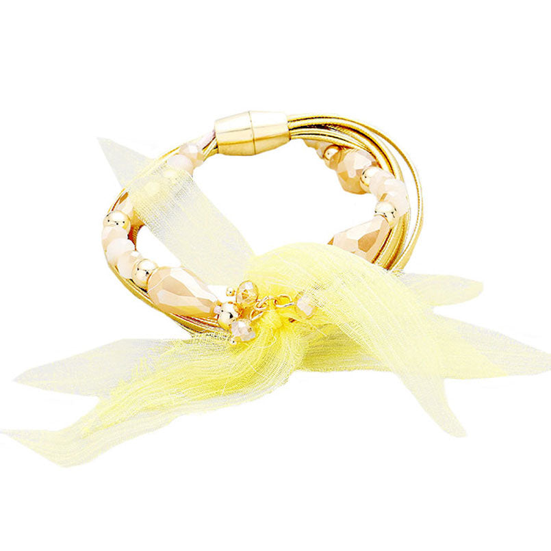 Multi Strand Cord Beaded Mesh Flower Magnetic Bracelet