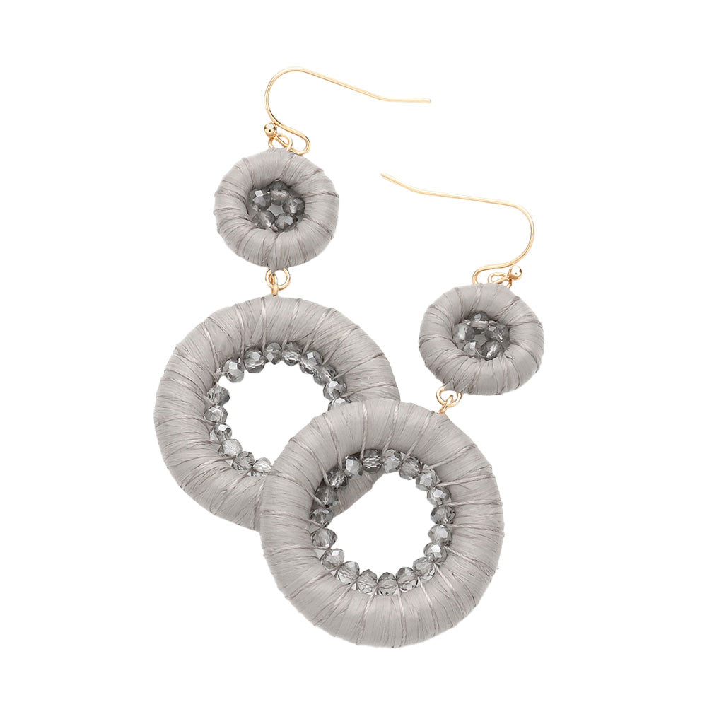 Raffia Wrapped Faceted Bead Embellished Dangle Earrings