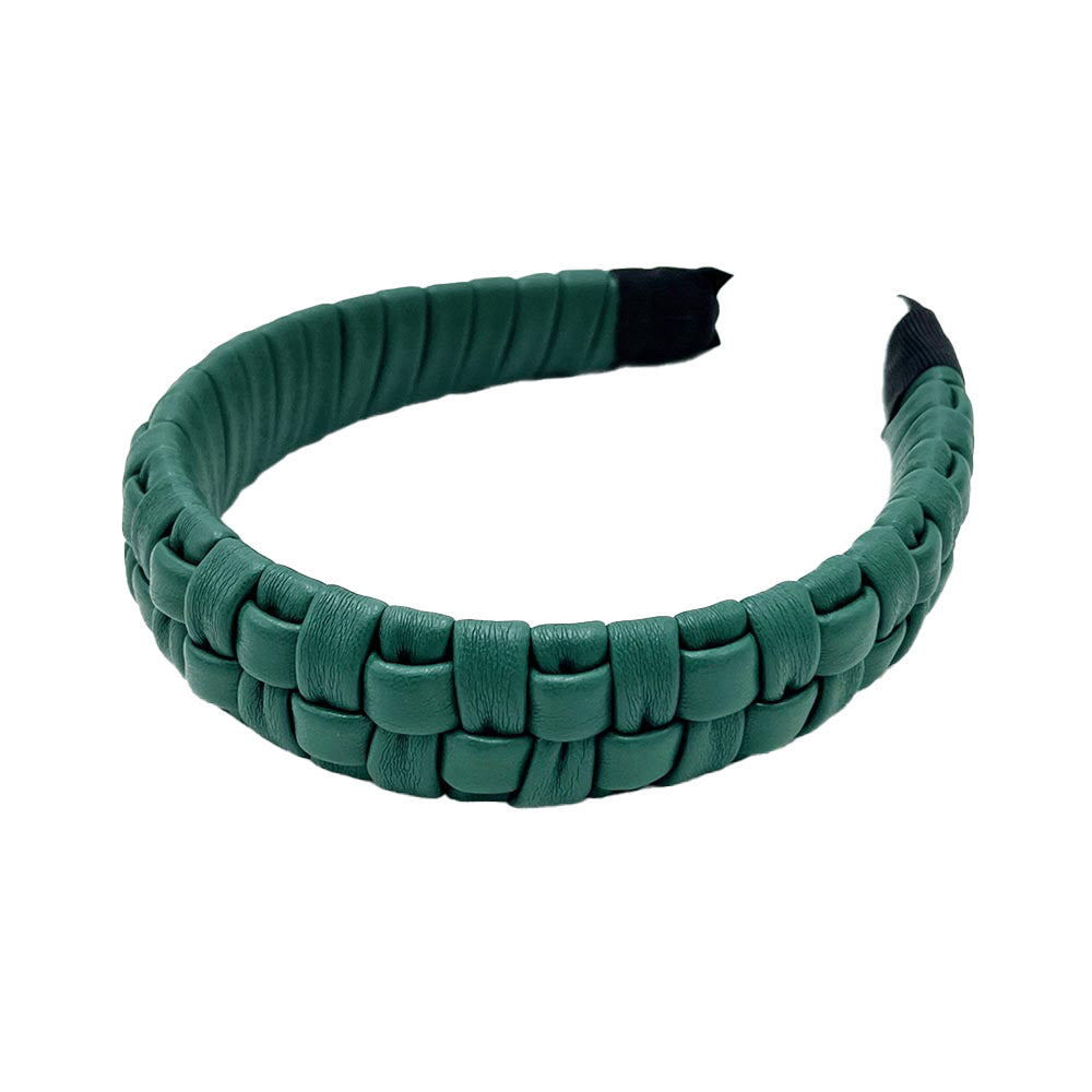 Faux Leather Padded Plaid Braided Headband