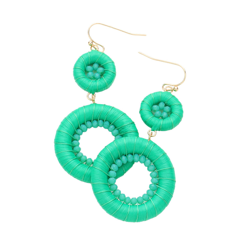 Raffia Wrapped Faceted Bead Embellished Dangle Earrings