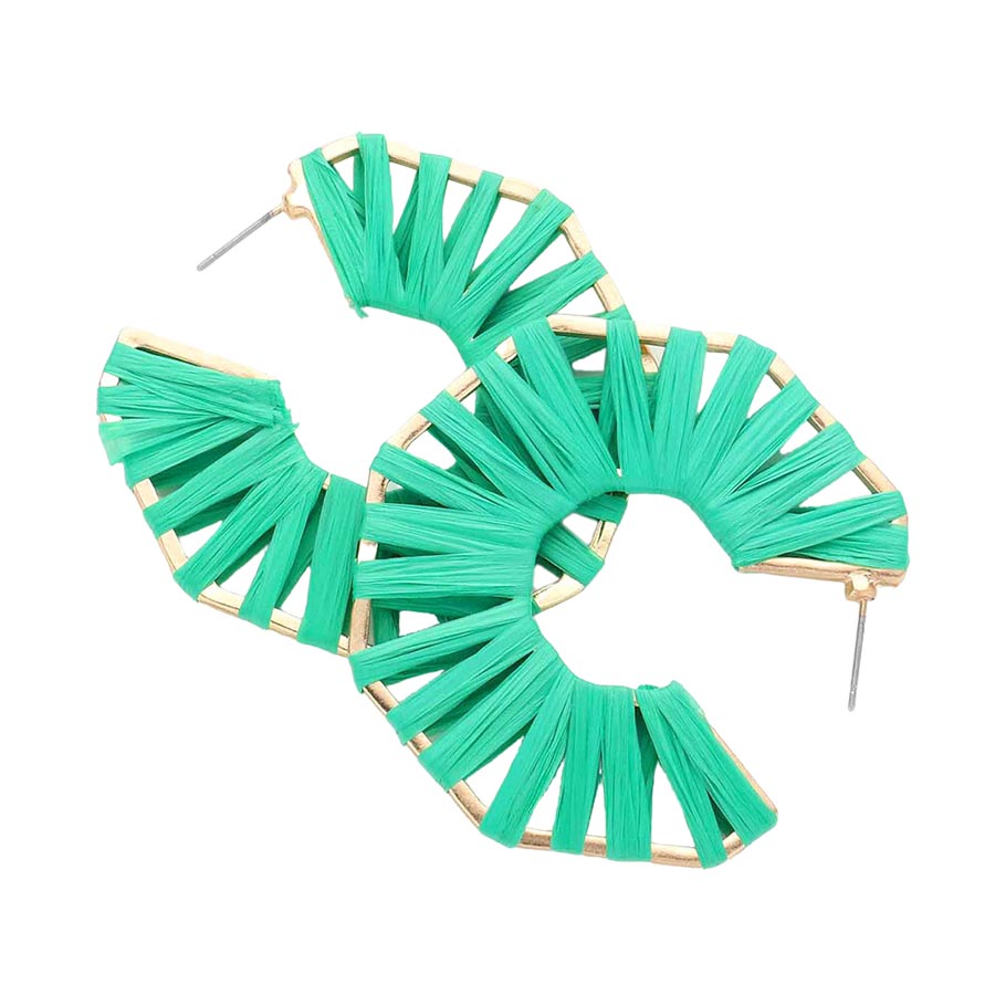 Raffia Wrapped Octagon Hoop Earrings