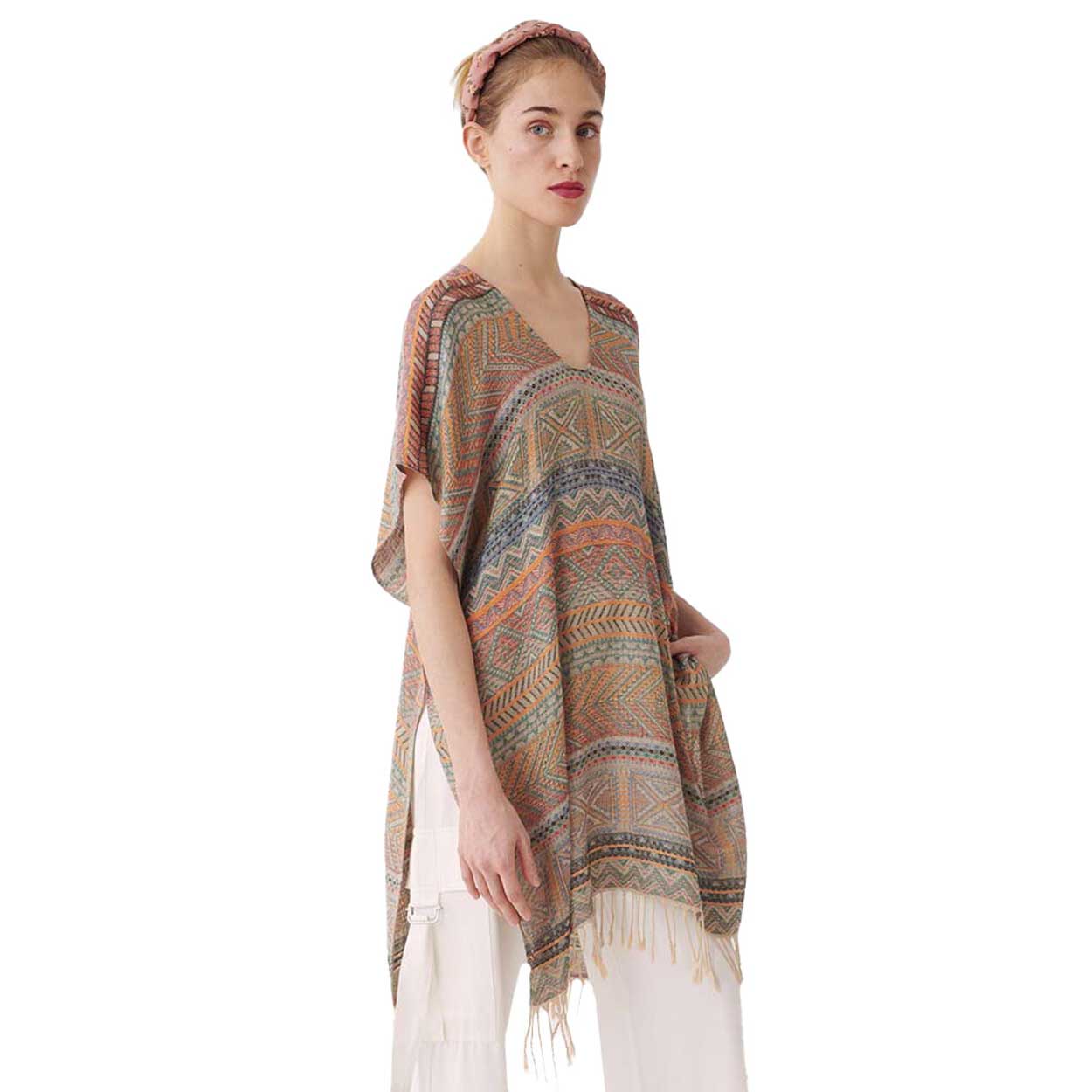 Stripe Tassel Kaftan Poncho