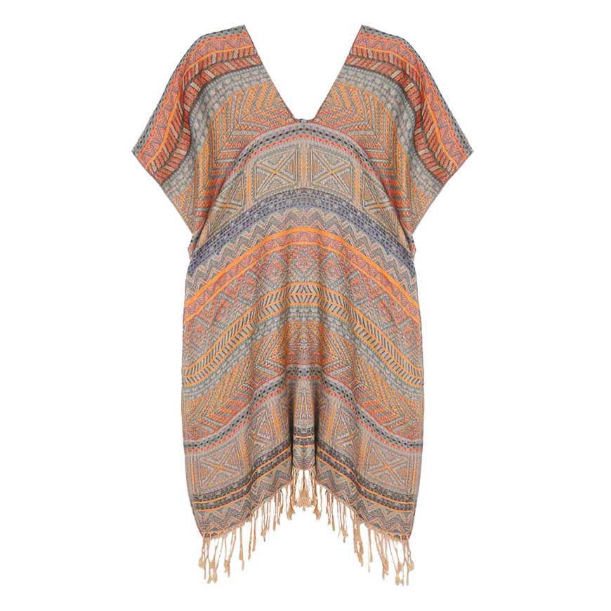 Stripe Tassel Kaftan Poncho