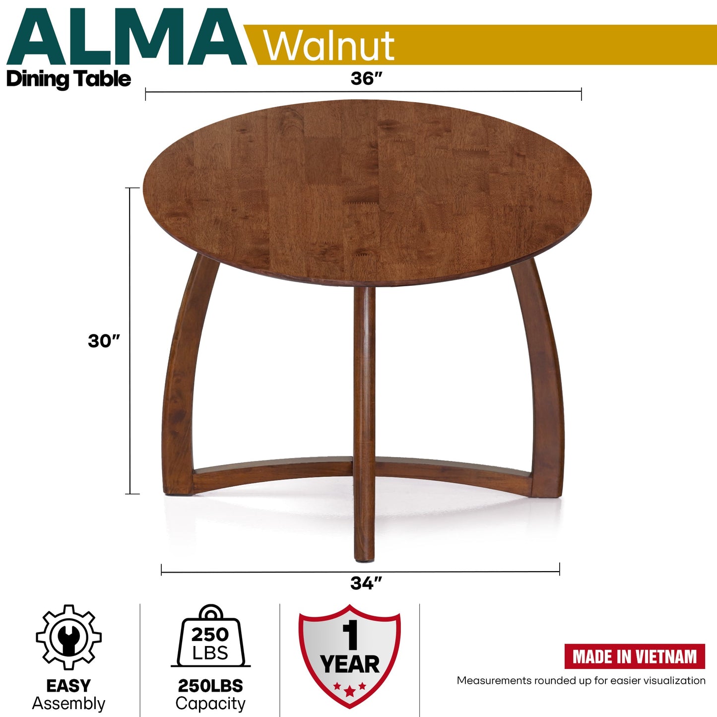 Alma 36 Inches Round Dining Table