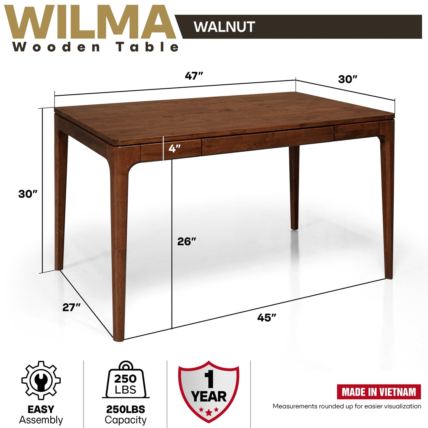 Wilma 48 Inches Rubber Wood Desk