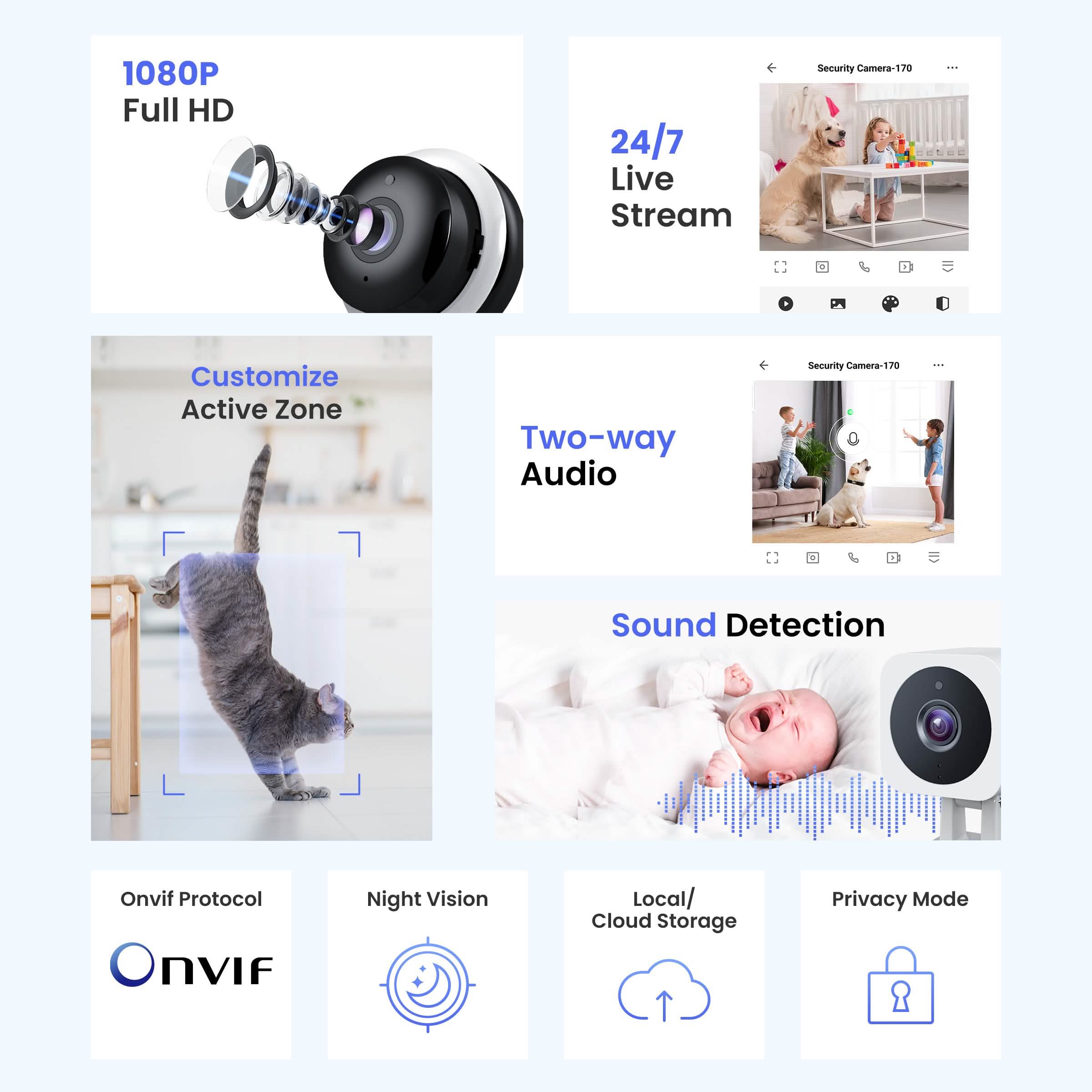 Caméra de sécurité domestique intelligente sans fil 3MP avec IA – Audio bidirectionnel, détection de mouvement, vision nocturne