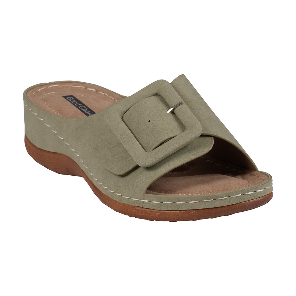 Sandales plates Hamden vertes à boucles pour femme