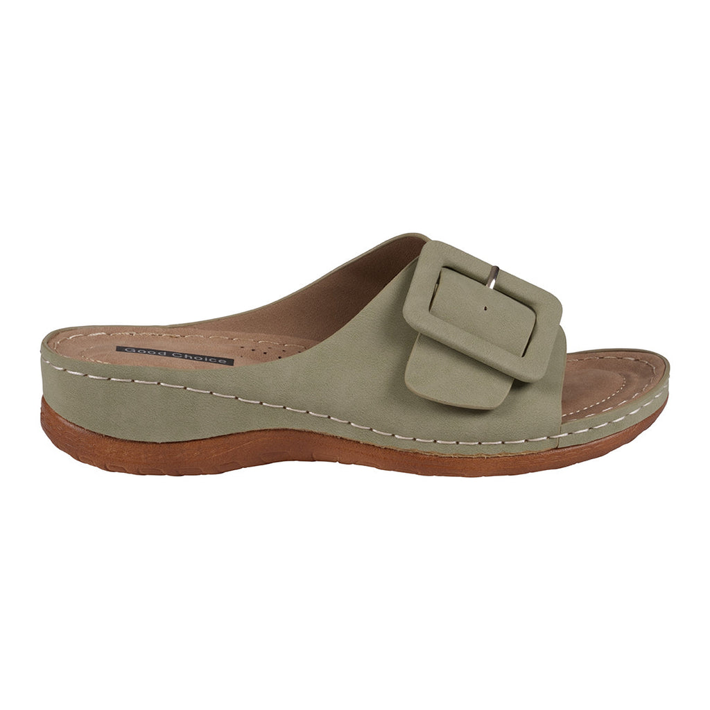 Sandales plates Hamden vertes à boucles pour femme
