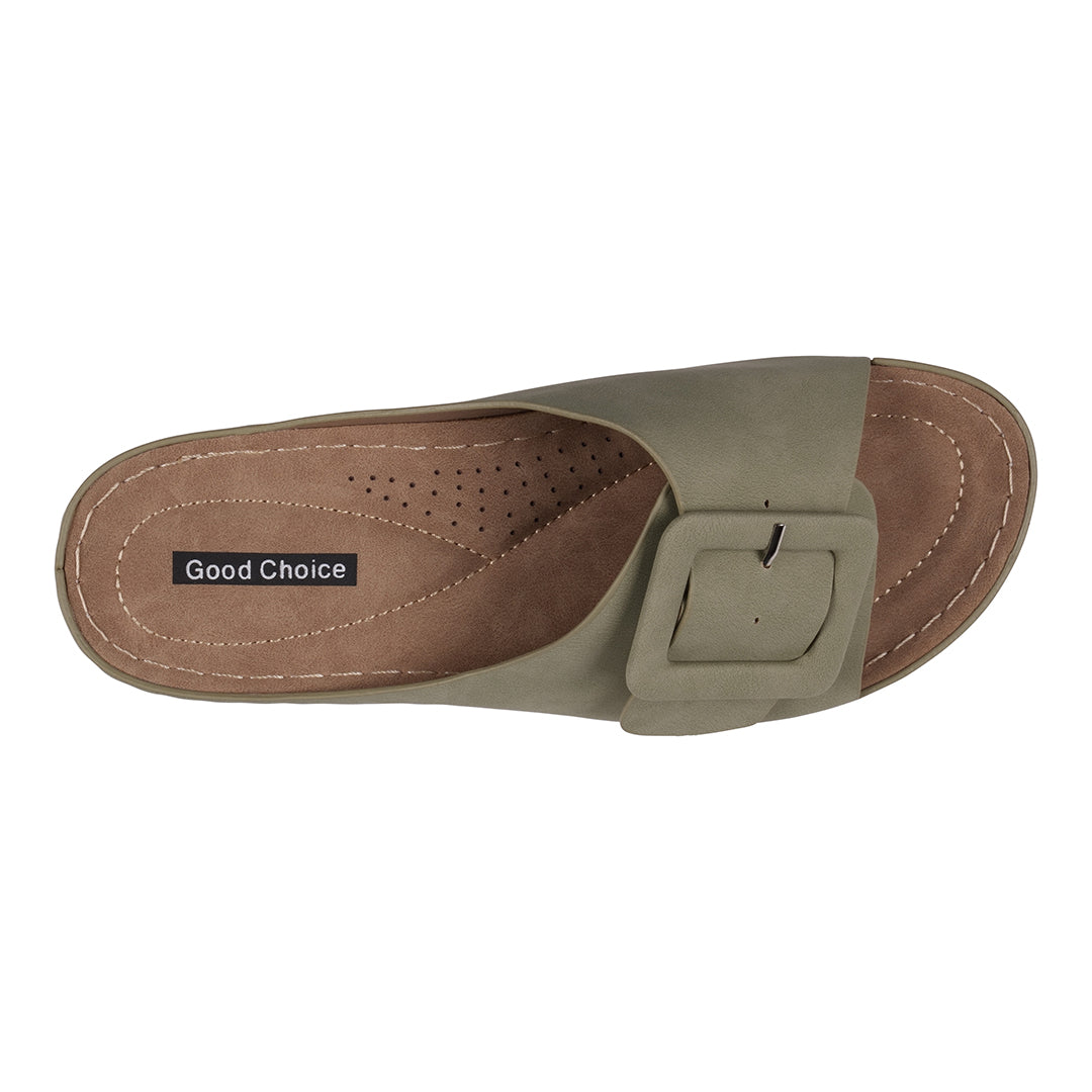 Sandales plates Hamden vertes à boucles pour femme