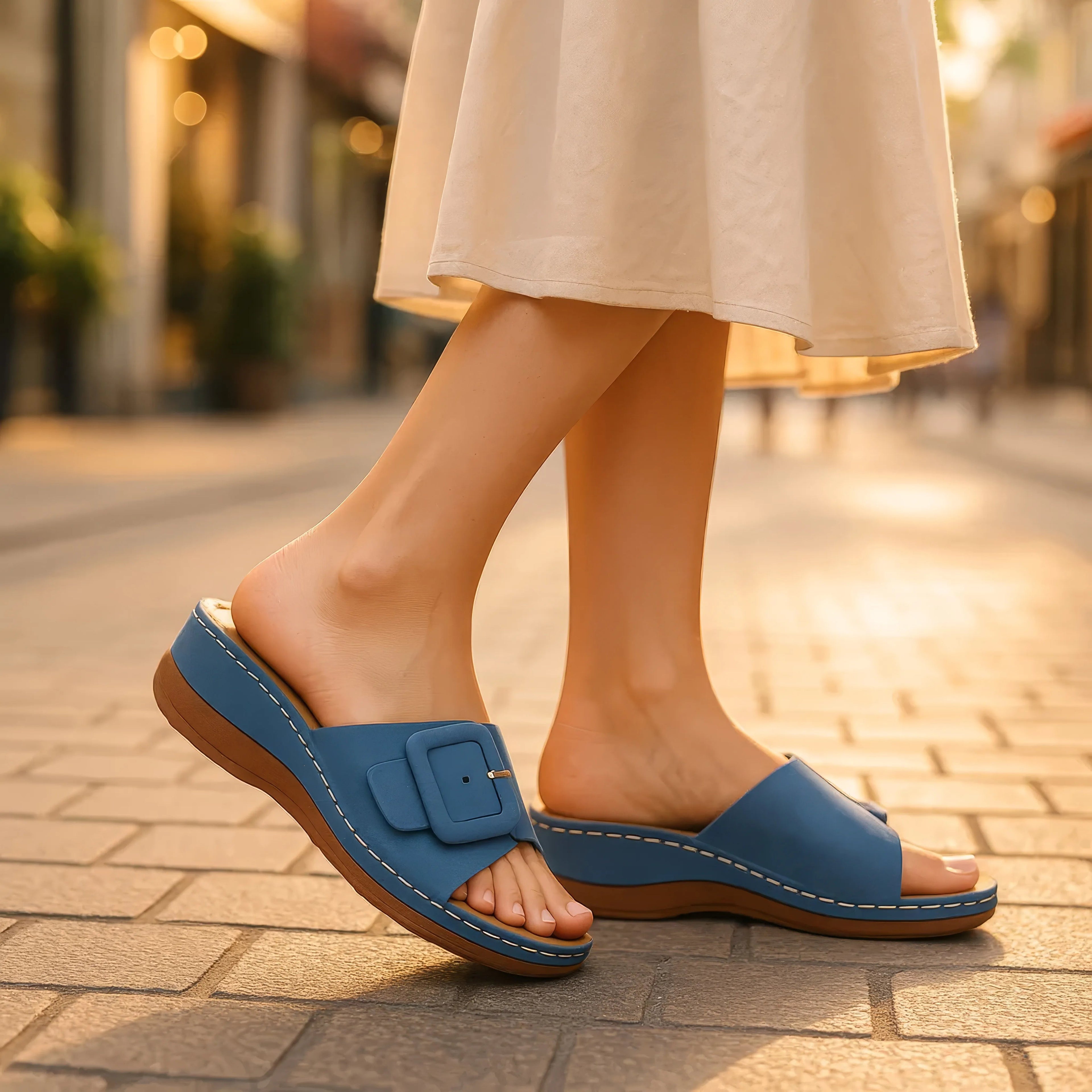 Sandales plates Hamden vertes à boucles pour femme