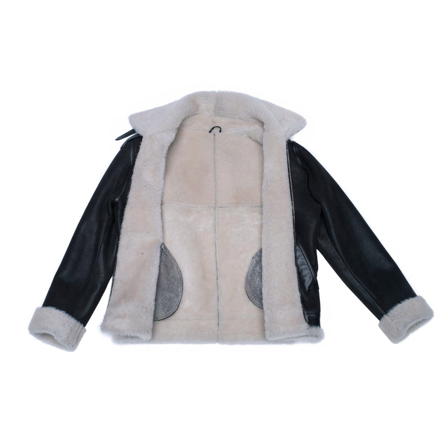 Hamptons Classic Brown Bomber Aviator Shearling Jacket with Collar Belt