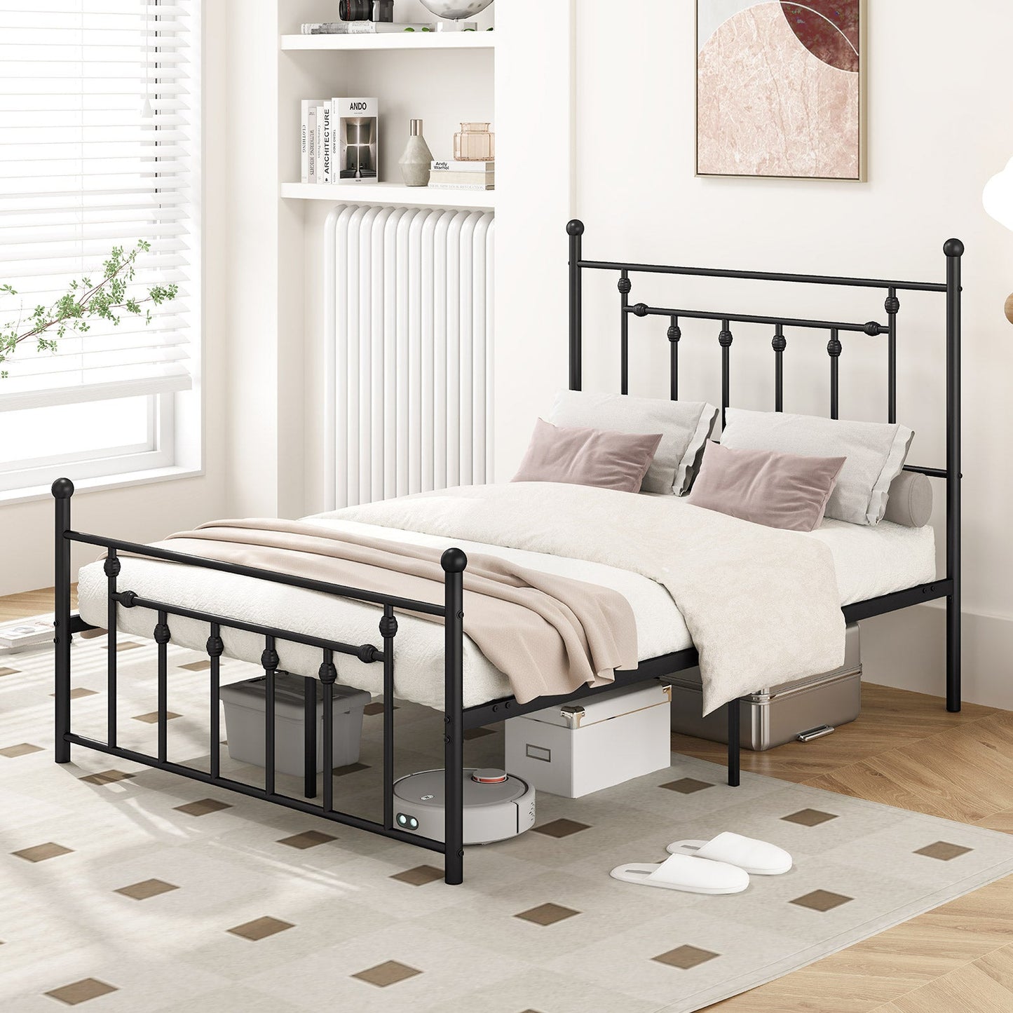 Full/Queen/Twin Size Heavy-duty Metal Bed Frame with Headboard
