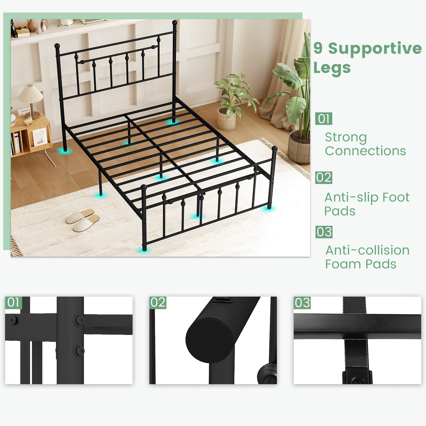 Full/Queen/Twin Size Heavy-duty Metal Bed Frame with Headboard