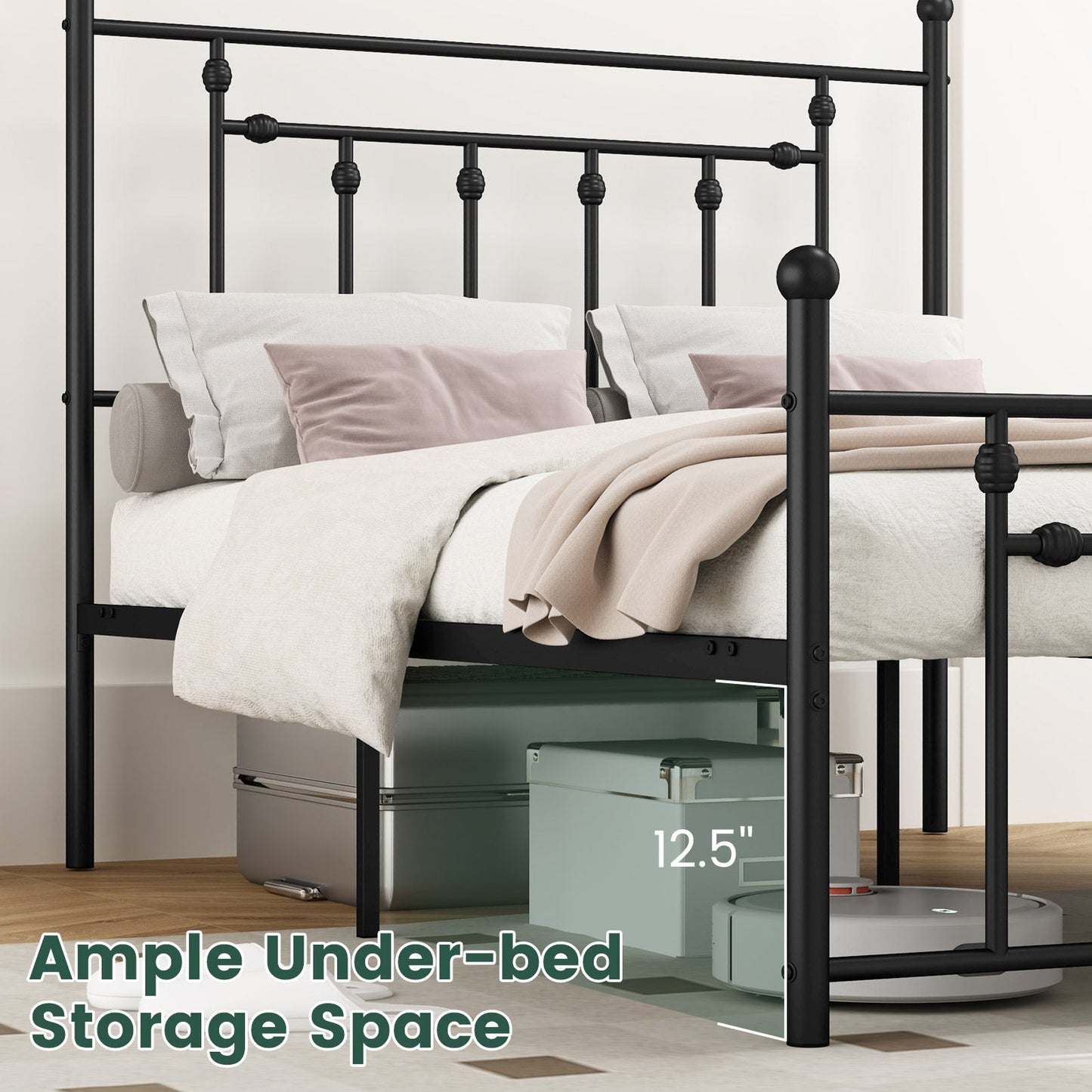 Full/Queen/Twin Size Heavy-duty Metal Bed Frame with Headboard