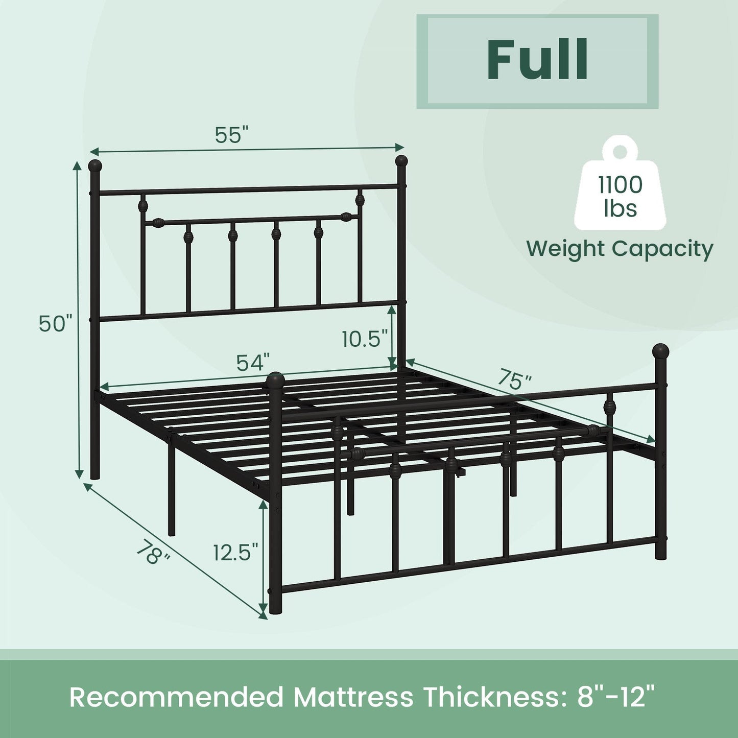 Full/Queen/Twin Size Heavy-duty Metal Bed Frame with Headboard