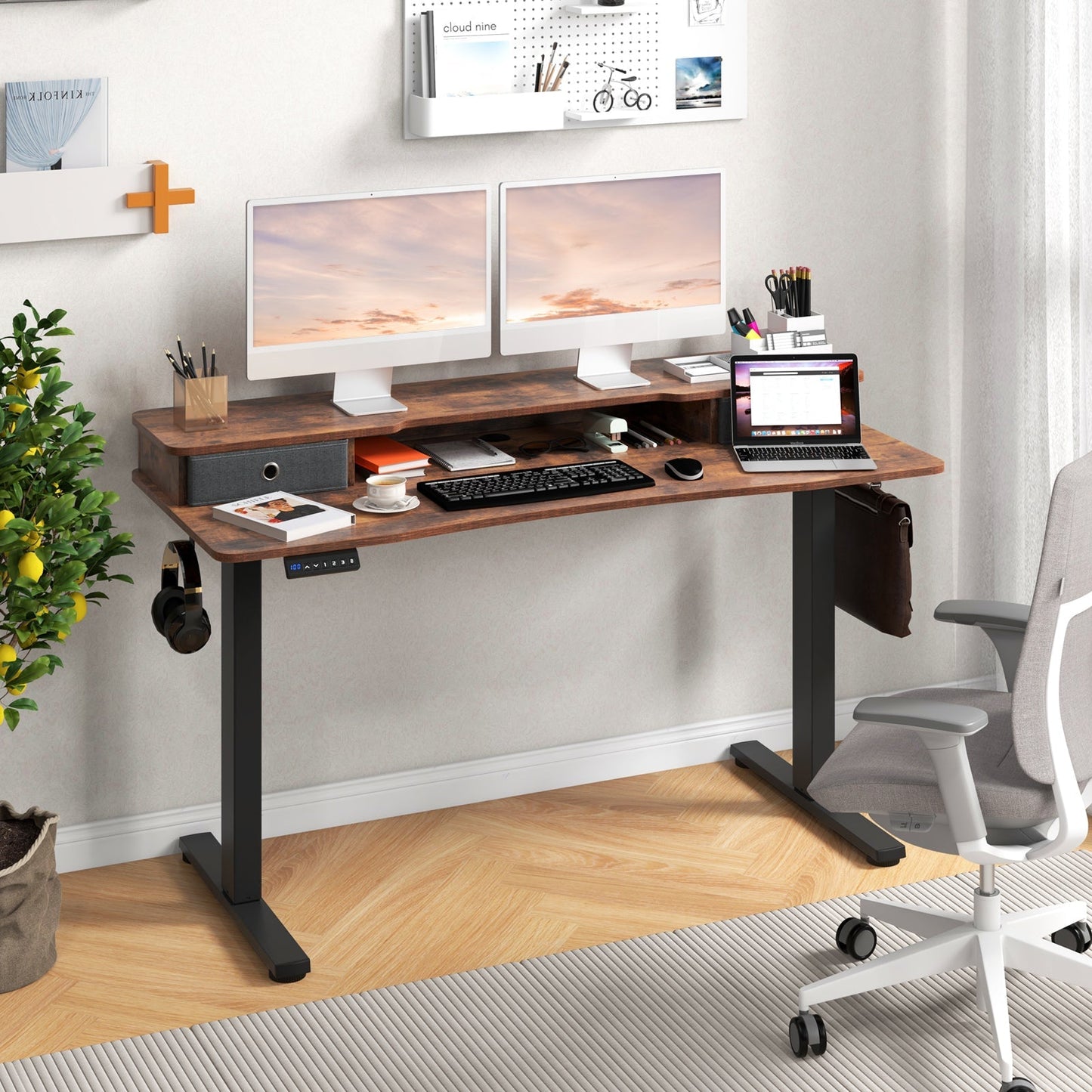 55 Inch x 24 Inch Height Adjustable Electric Standing Desk with 2 Drawers