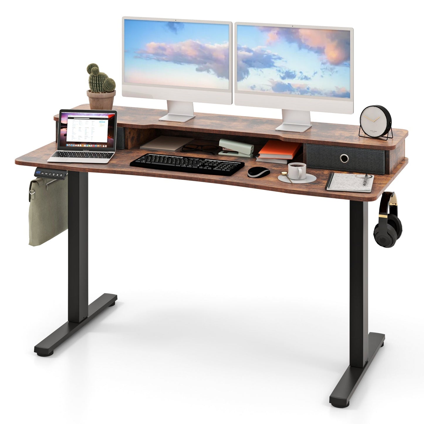 55 Inch x 24 Inch Height Adjustable Electric Standing Desk with 2 Drawers