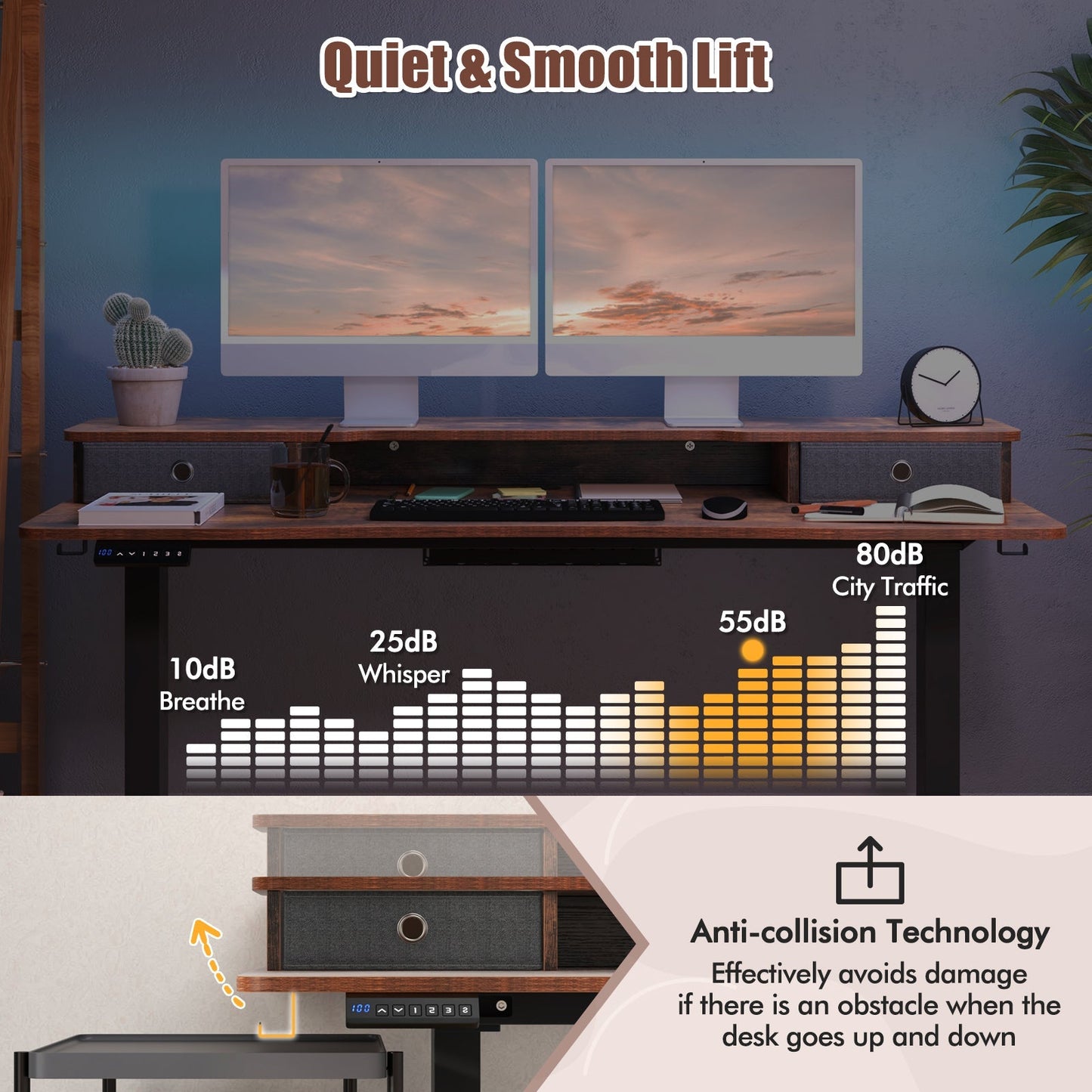 55 Inch x 24 Inch Height Adjustable Electric Standing Desk with 2 Drawers