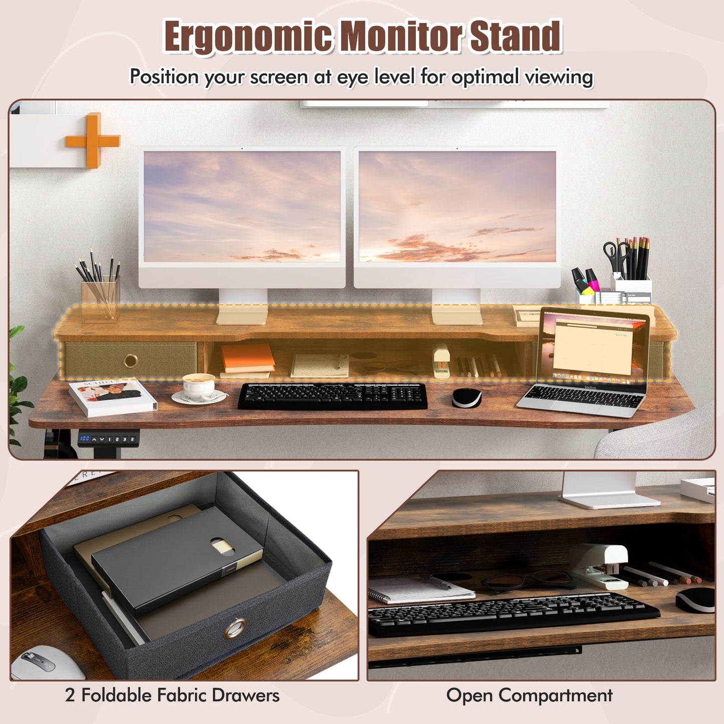 55 Inch x 24 Inch Height Adjustable Electric Standing Desk with 2 Drawers