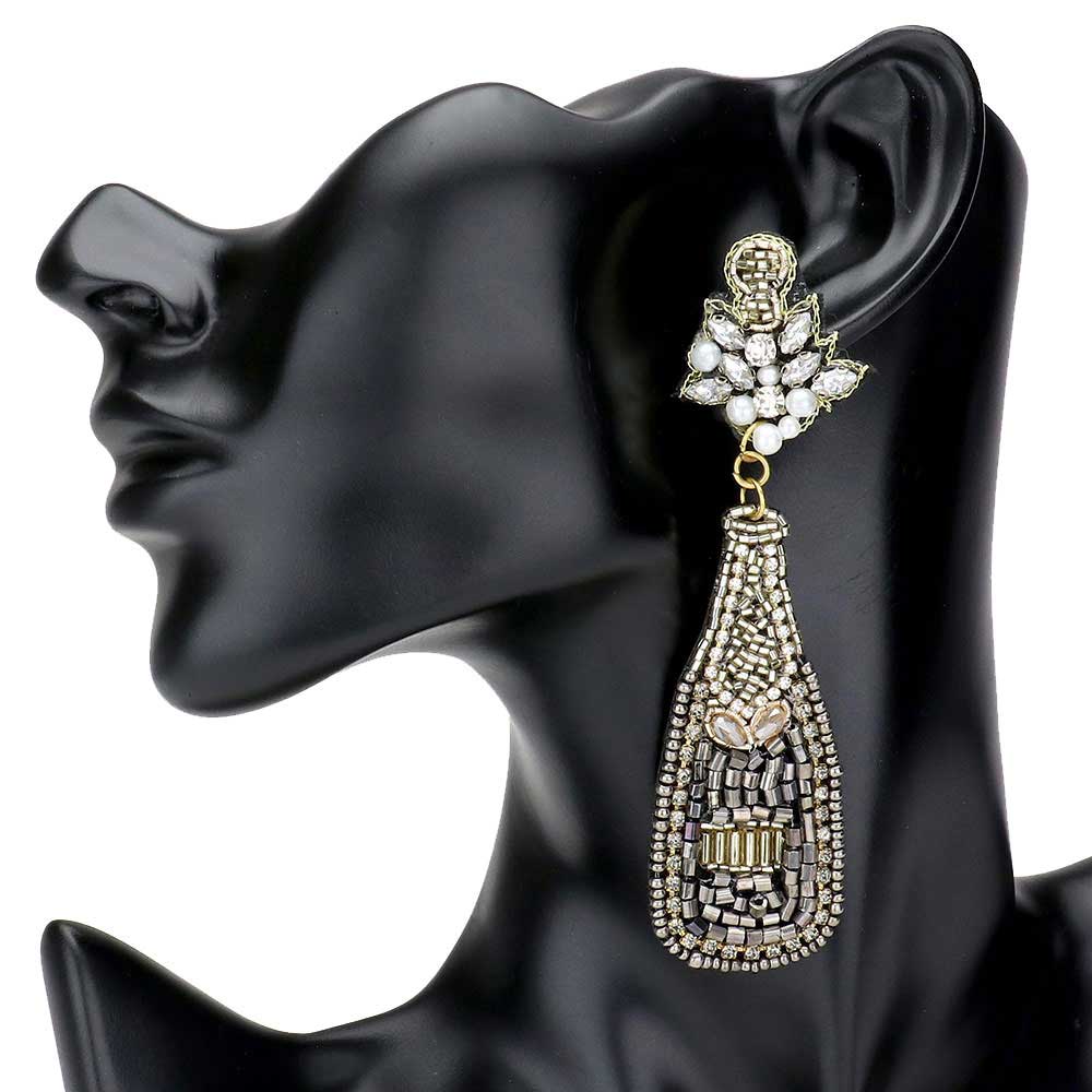 Felt Back Multi Beaded Champagne Dangle Earrings