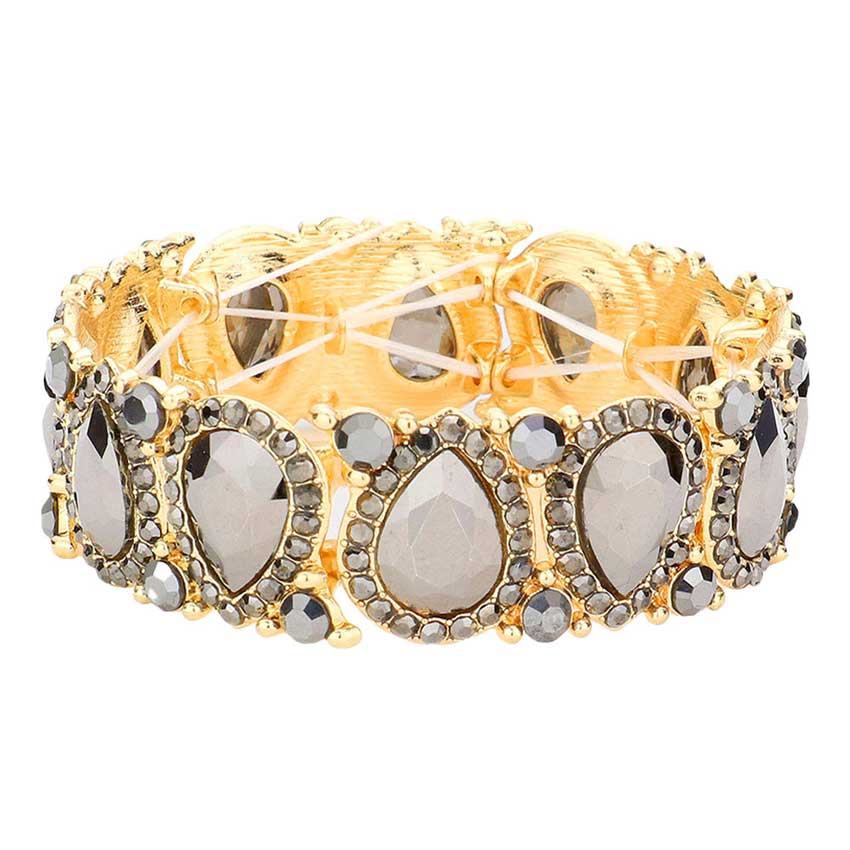 Teardrop Rhinestone Trim Stretch Evening Bracelet