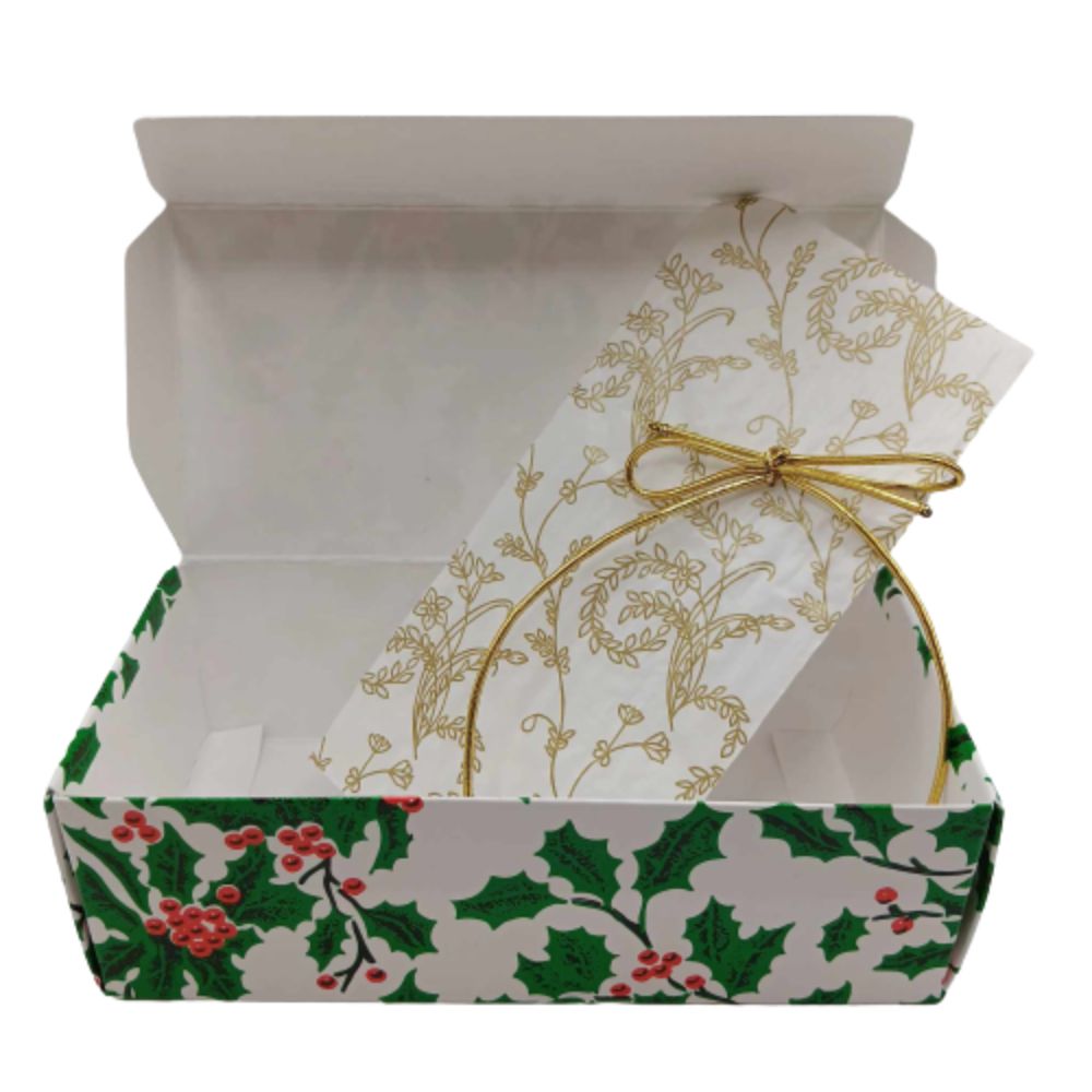 Kit de 12 boîtes à bonbons « Holly » de 1/2 lb – 12 boîtes, 12 coussinets et 12 rubans à boucle dorés