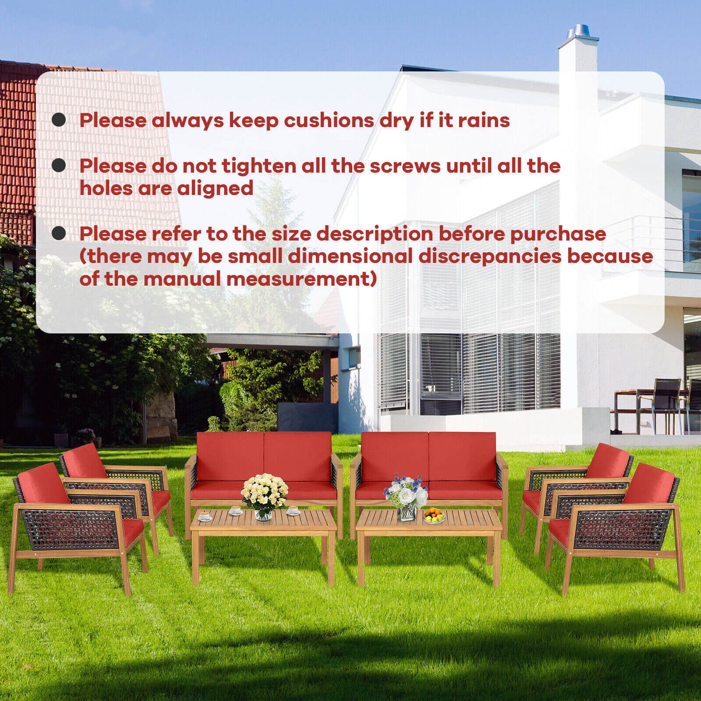 4 Pieces Patio Rattan Furniture Set with Removable Cushions