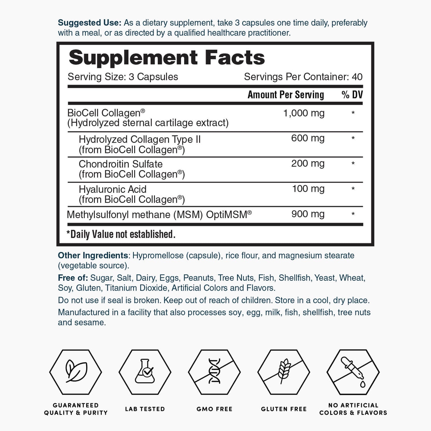 Nature's Lab Hyaluronic Acid with BioCell Collagen® & OptiMSM® - 120 Capsules