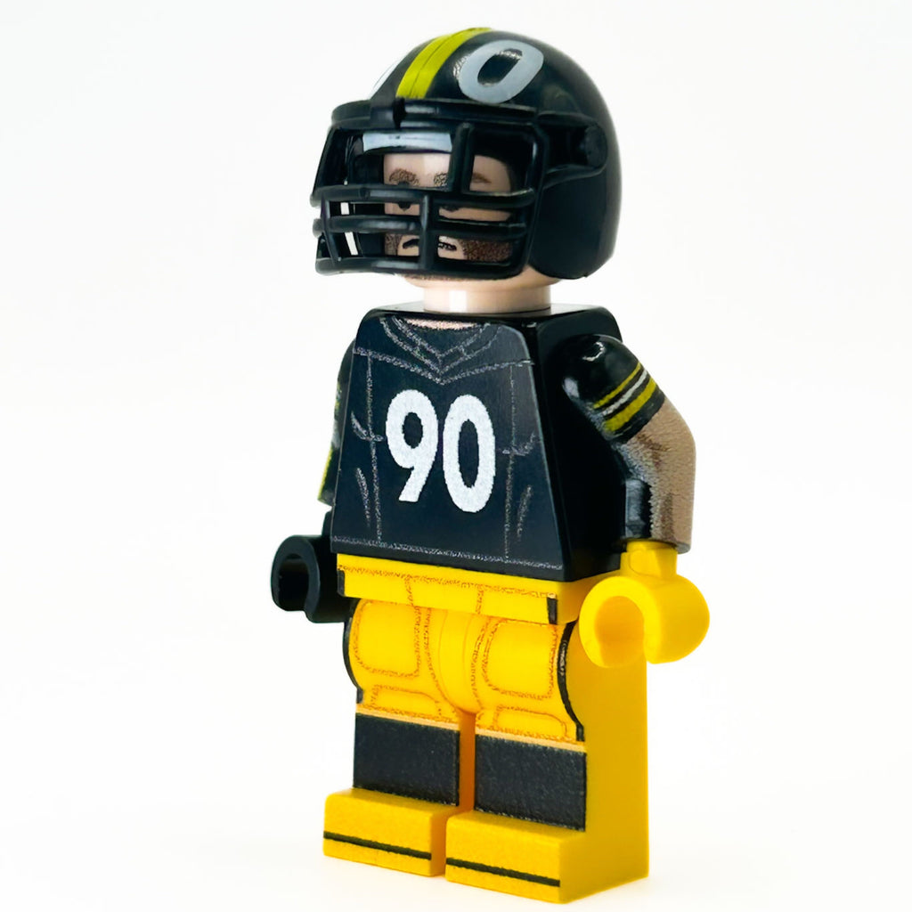 Minifig du joueur de football américain des Pittsburgh Steelers #90, fabriqué à partir de pièces LEGO - B3 Customs