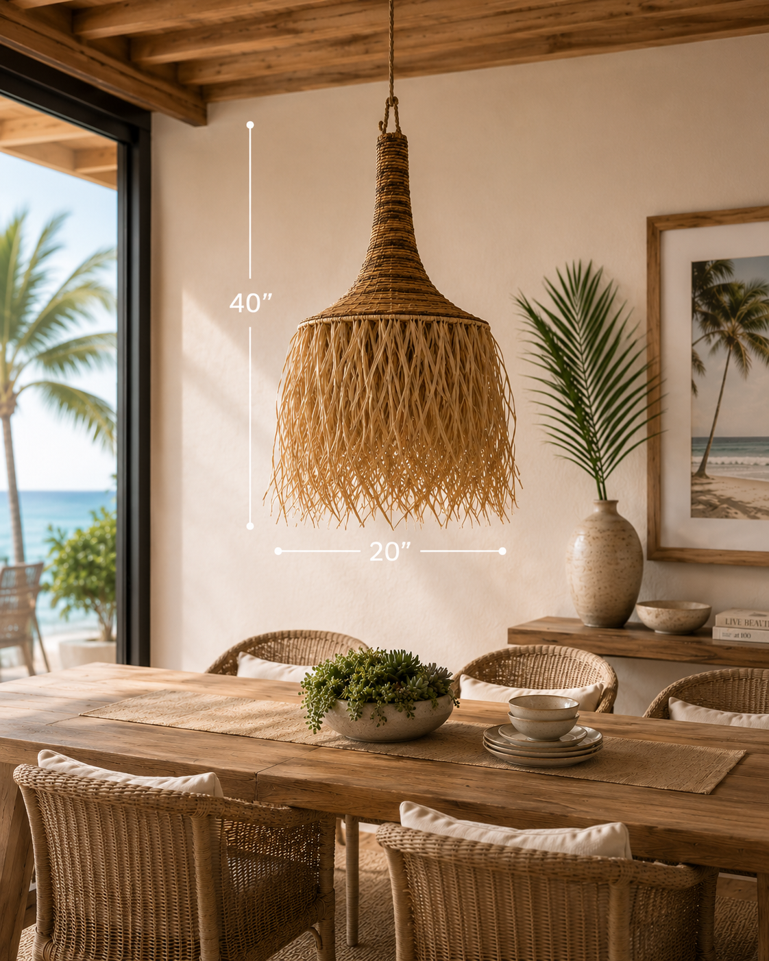 Banana Leaf w/Fringe Hanging Light