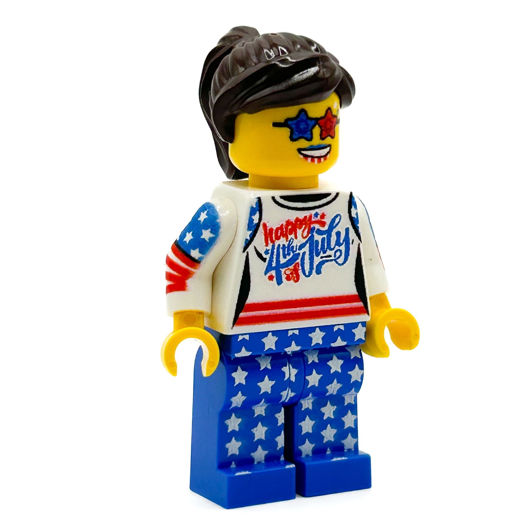 Minifig fille du 4 juillet fabriquée avec des pièces LEGO