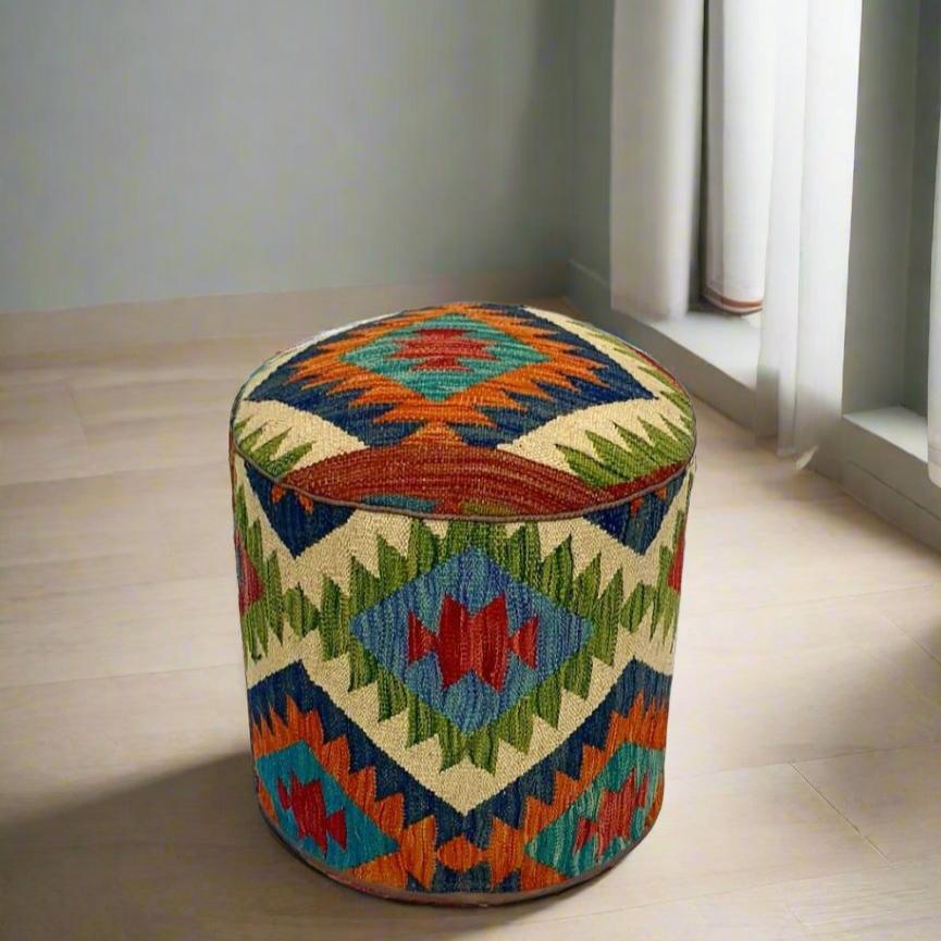 One of a Kind Kilim Rug Pouf Ottoman foot stool #22B