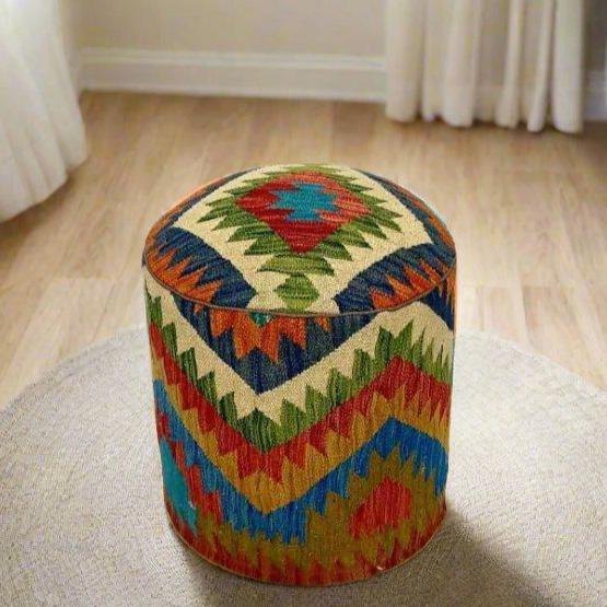 One of a Kind Kilim Rug Pouf Ottoman foot stool #23B