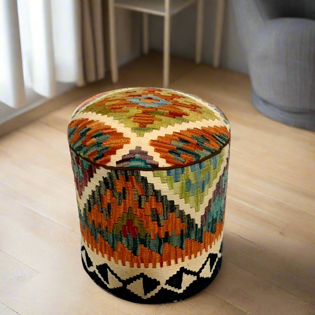 One of a Kind Kilim Rug Pouf Ottoman foot stool #95A