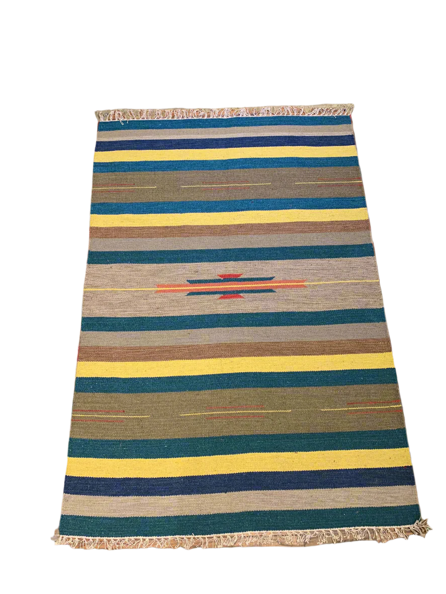 Handwoven Indian Kilim Rug – Geometric Navajo Design, size 4" x 6"