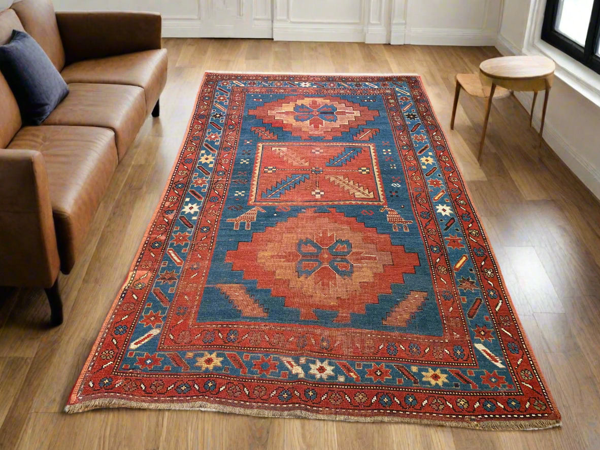 Antique Kazak Rug, circa 1910-1920. Size 4' 3" x 7' 4"