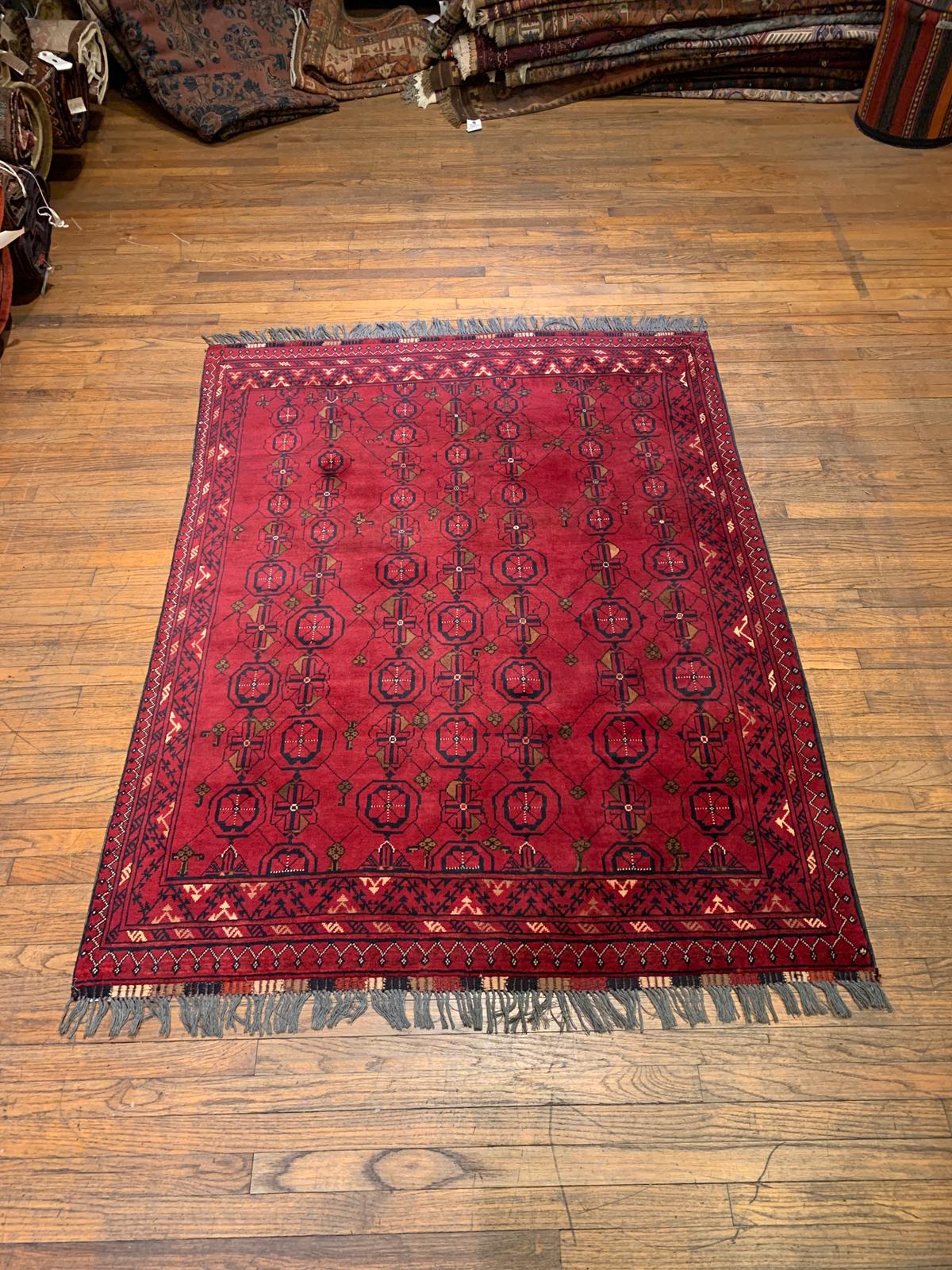 Terkaman Tribal Afghan Oriental Rug, size 4' 9" x 6' 4"