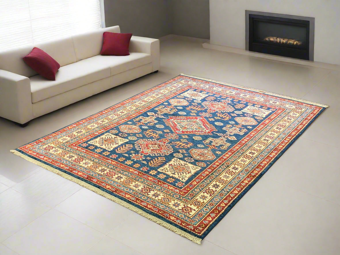 Hand-Knotted Vegetable Dye Kazak Rug from Pakistan, size 5" x 6' 7"