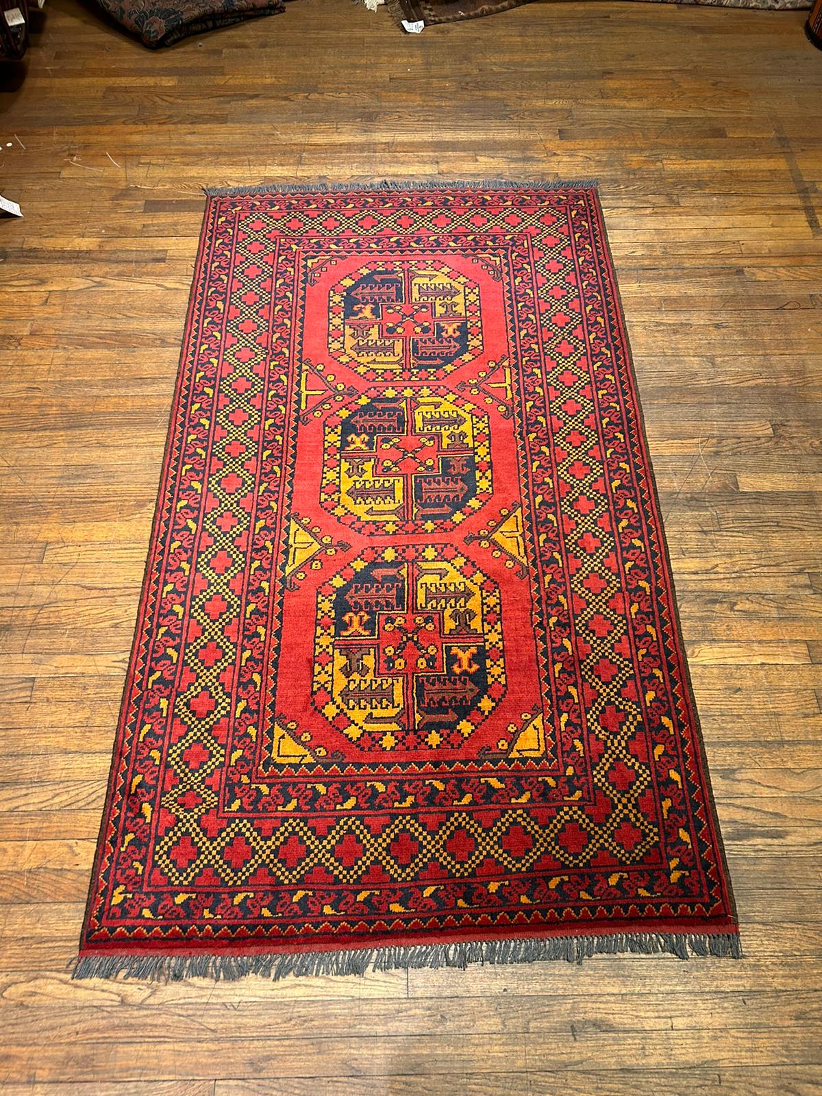 Terkaman Tribal Afghan Oriental Rug, size 4" x 7"