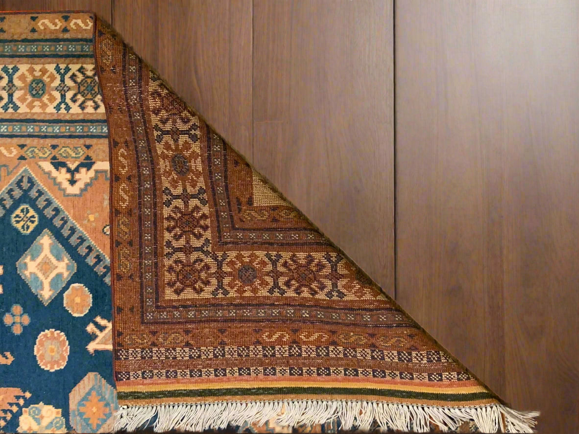 Hand-Knotted Vegetable Dye Kazak Rug from Pakistan, size 4' 10" x 7' 1"