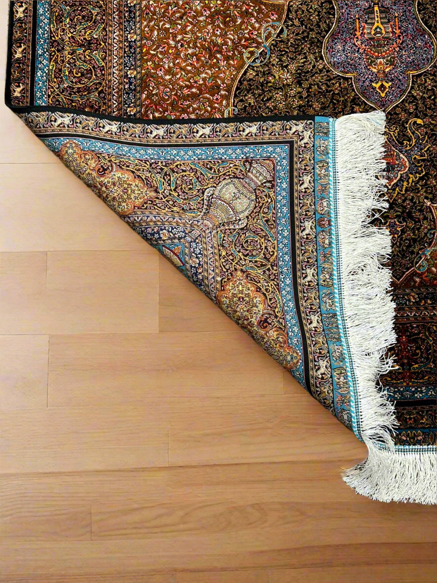 Exquisite 100% Silk Persian Design Rug – Elegant and Luxurious, size 4" x 6" (H)